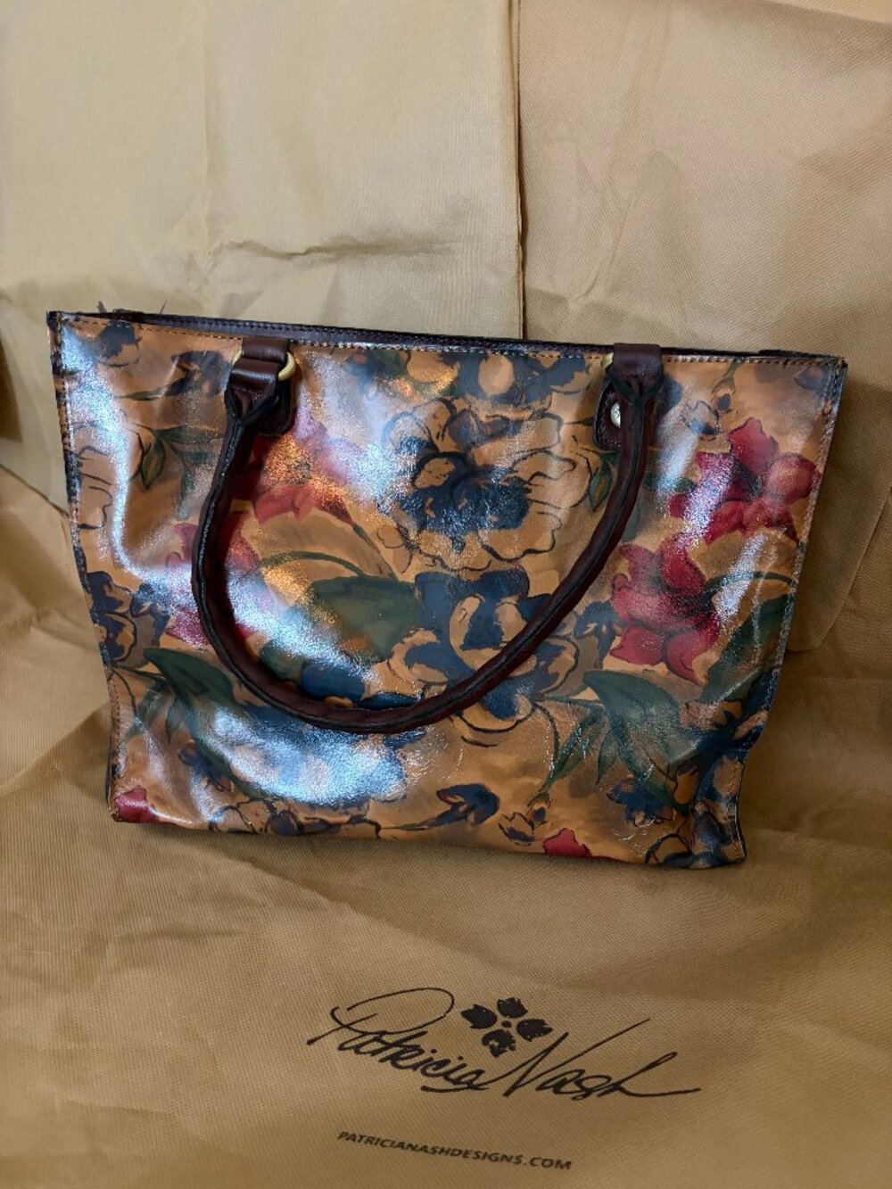 Patricia Nash Zancona Dark Brown Leather Sienna Sunset Tote